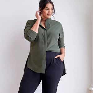 ADAY Something Borrowed Button Down Shirt Size L Women's Moss Green